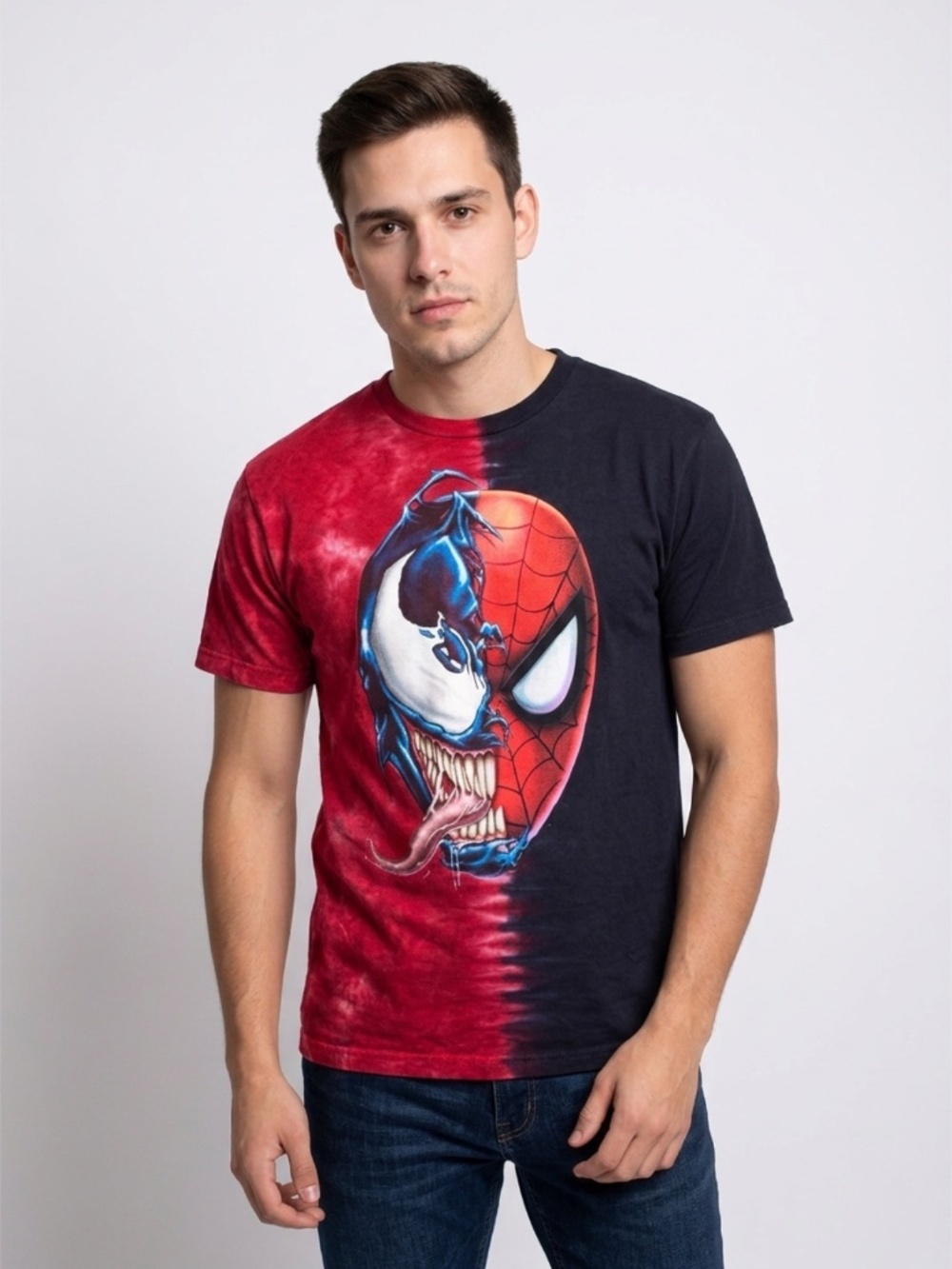 Universal Studios Marvel Spider-Man Venom Split Face T-Shirt Medium Red Tie Dye